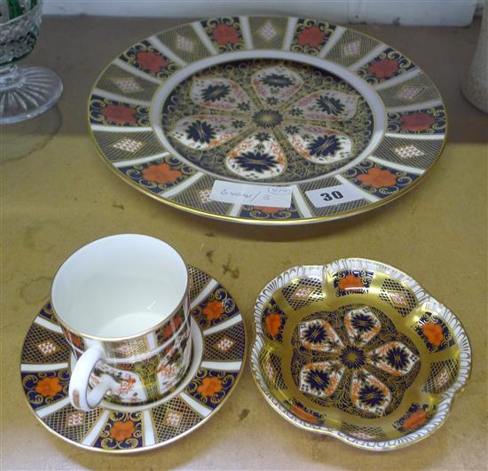 Royal Crown Derby imari 1128 pattern plate, coffee can saucer and dish